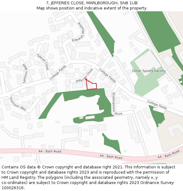 7, JEFFERIES CLOSE, MARLBOROUGH, SN8 1UB: Location map and indicative extent of plot