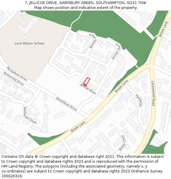 7, JELLICOE DRIVE, SARISBURY GREEN, SOUTHAMPTON, SO31 7NW: Location map and indicative extent of plot