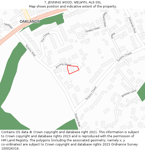 7, JENNING WOOD, WELWYN, AL6 0SL: Location map and indicative extent of plot