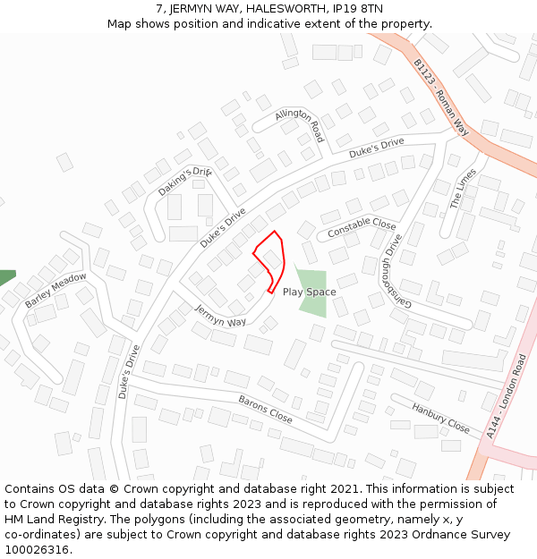 7, JERMYN WAY, HALESWORTH, IP19 8TN: Location map and indicative extent of plot