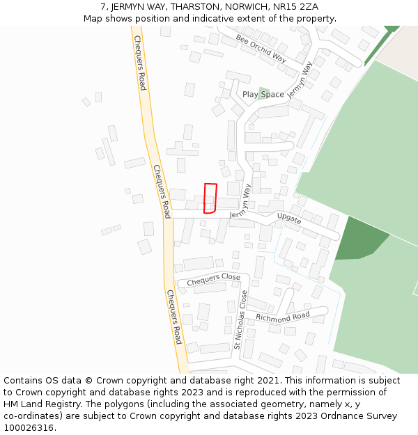 7, JERMYN WAY, THARSTON, NORWICH, NR15 2ZA: Location map and indicative extent of plot