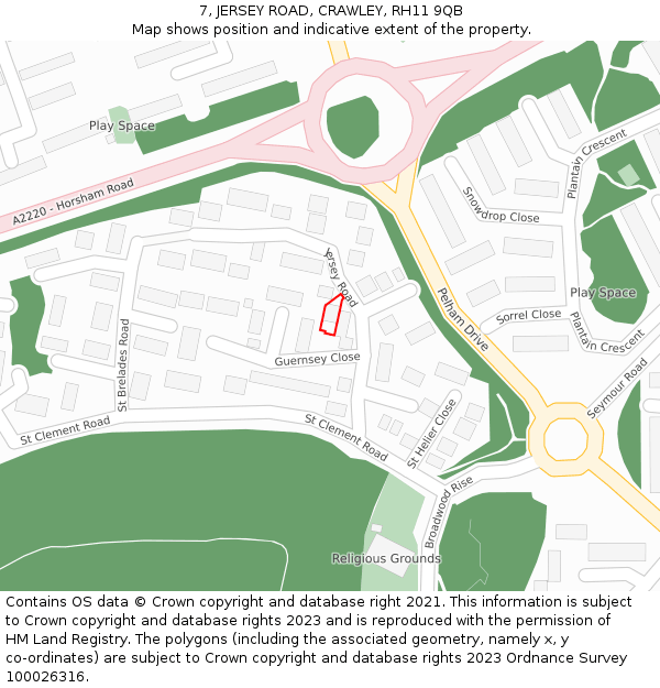 7, JERSEY ROAD, CRAWLEY, RH11 9QB: Location map and indicative extent of plot