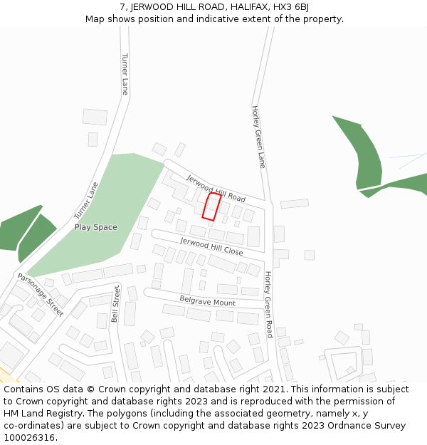 7, JERWOOD HILL ROAD, HALIFAX, HX3 6BJ: Location map and indicative extent of plot