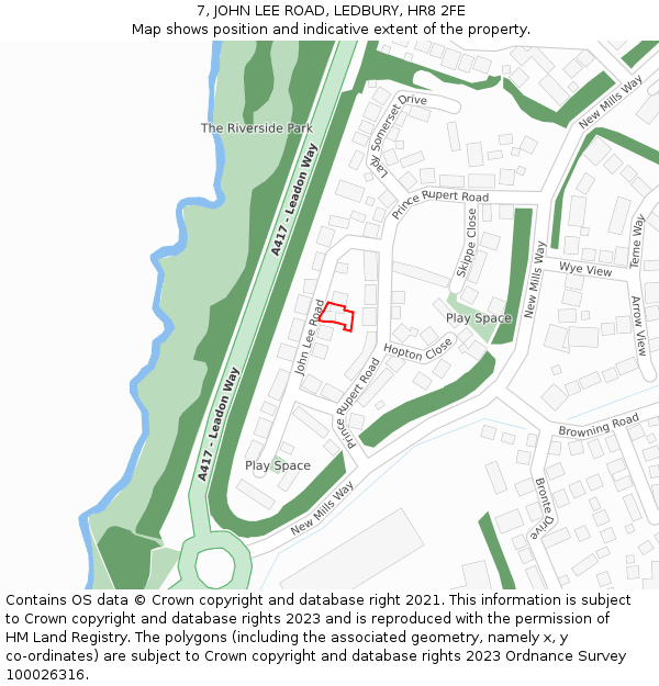 7, JOHN LEE ROAD, LEDBURY, HR8 2FE: Location map and indicative extent of plot