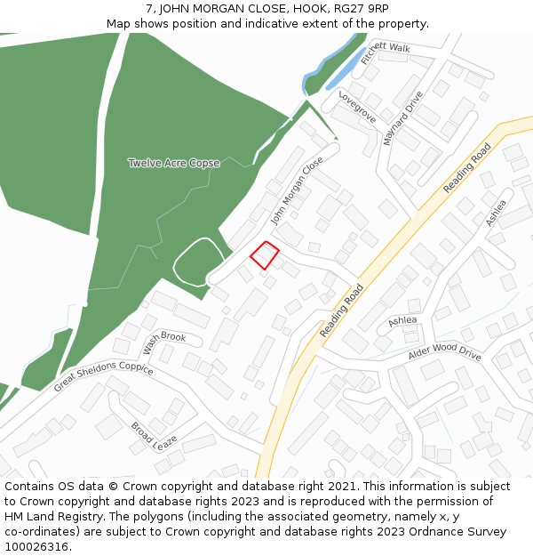 7, JOHN MORGAN CLOSE, HOOK, RG27 9RP: Location map and indicative extent of plot