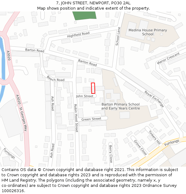 7, JOHN STREET, NEWPORT, PO30 2AL: Location map and indicative extent of plot