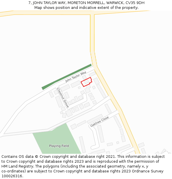 7, JOHN TAYLOR WAY, MORETON MORRELL, WARWICK, CV35 9DH: Location map and indicative extent of plot