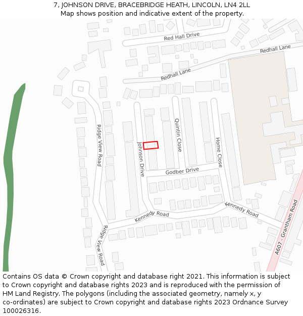 7, JOHNSON DRIVE, BRACEBRIDGE HEATH, LINCOLN, LN4 2LL: Location map and indicative extent of plot