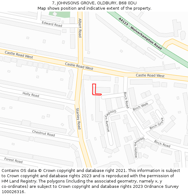 7, JOHNSONS GROVE, OLDBURY, B68 0DU: Location map and indicative extent of plot