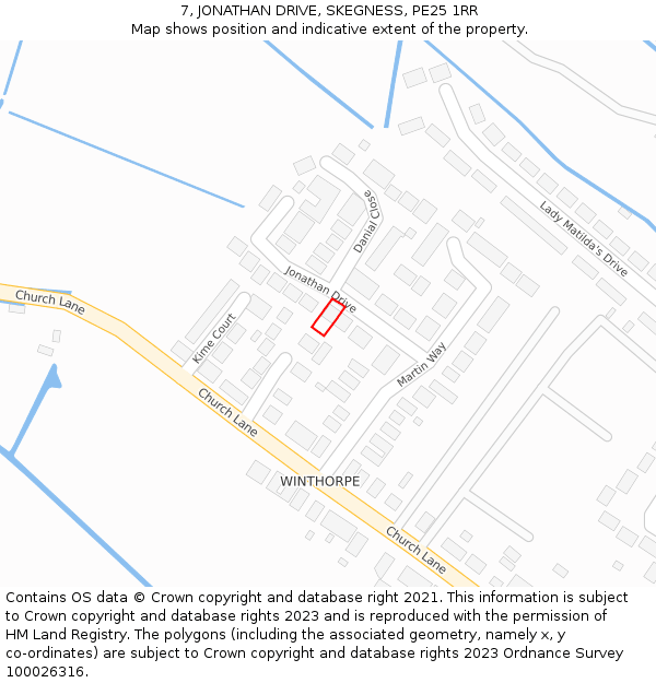 7, JONATHAN DRIVE, SKEGNESS, PE25 1RR: Location map and indicative extent of plot