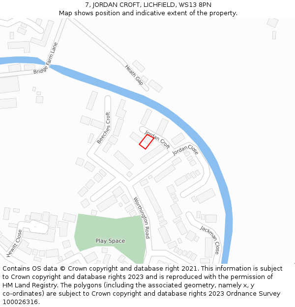 7, JORDAN CROFT, LICHFIELD, WS13 8PN: Location map and indicative extent of plot