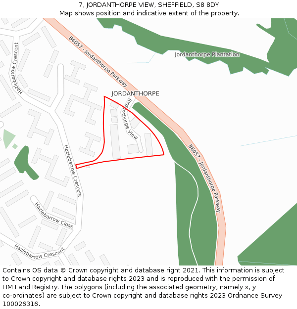 7, JORDANTHORPE VIEW, SHEFFIELD, S8 8DY: Location map and indicative extent of plot