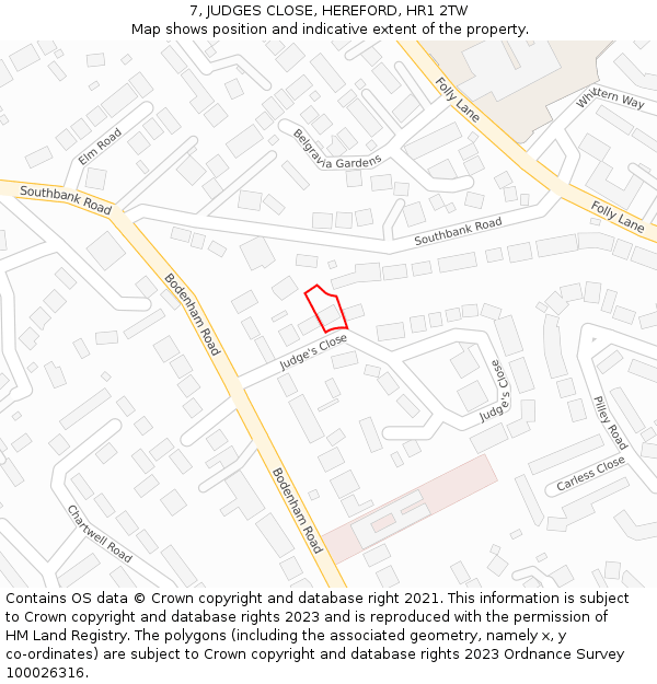 7, JUDGES CLOSE, HEREFORD, HR1 2TW: Location map and indicative extent of plot