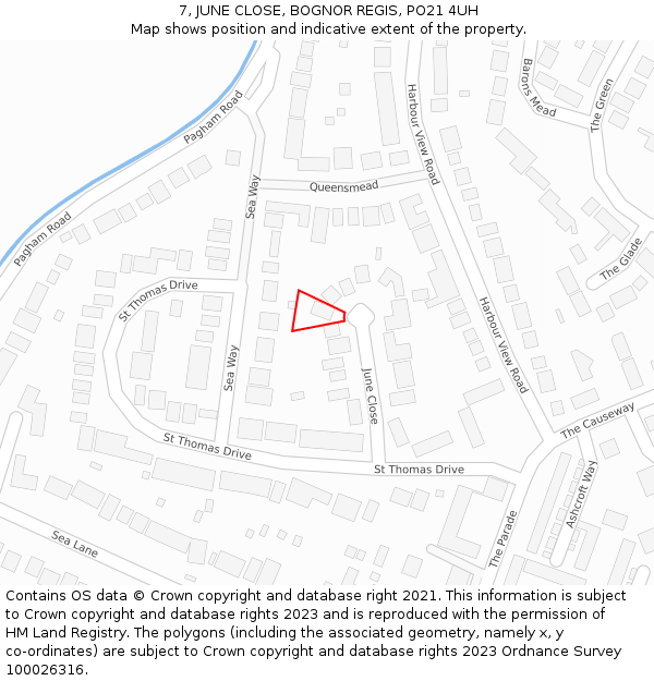 7, JUNE CLOSE, BOGNOR REGIS, PO21 4UH: Location map and indicative extent of plot