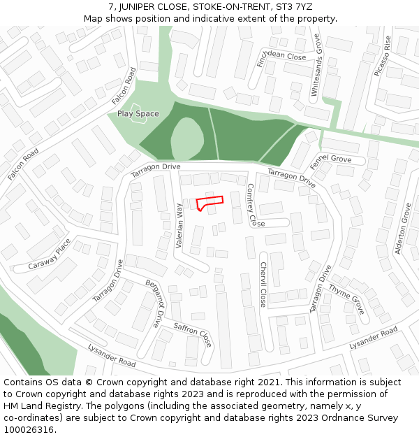 7, JUNIPER CLOSE, STOKE-ON-TRENT, ST3 7YZ: Location map and indicative extent of plot