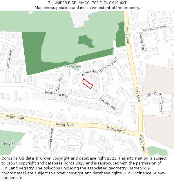 7, JUNIPER RISE, MACCLESFIELD, SK10 4XT: Location map and indicative extent of plot