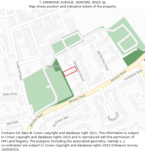 7, KAMMOND AVENUE, SEAFORD, BN25 3JL: Location map and indicative extent of plot