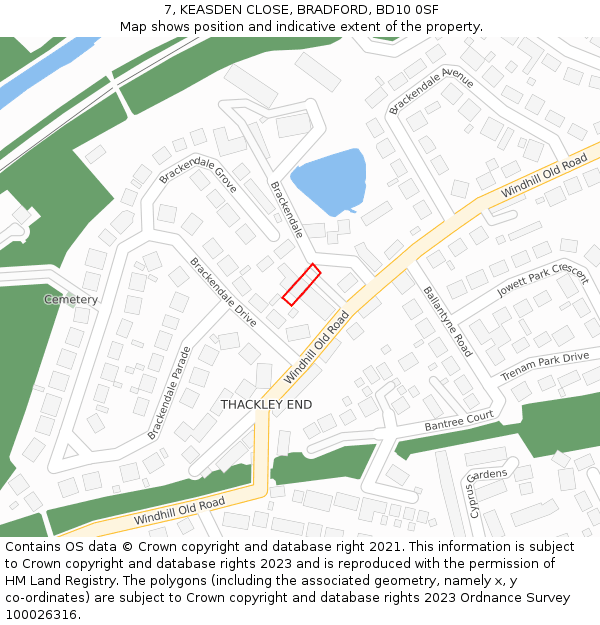 7, KEASDEN CLOSE, BRADFORD, BD10 0SF: Location map and indicative extent of plot