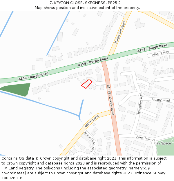 7, KEATON CLOSE, SKEGNESS, PE25 2LL: Location map and indicative extent of plot