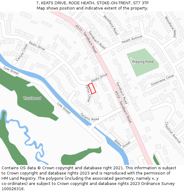 7, KEATS DRIVE, RODE HEATH, STOKE-ON-TRENT, ST7 3TP: Location map and indicative extent of plot