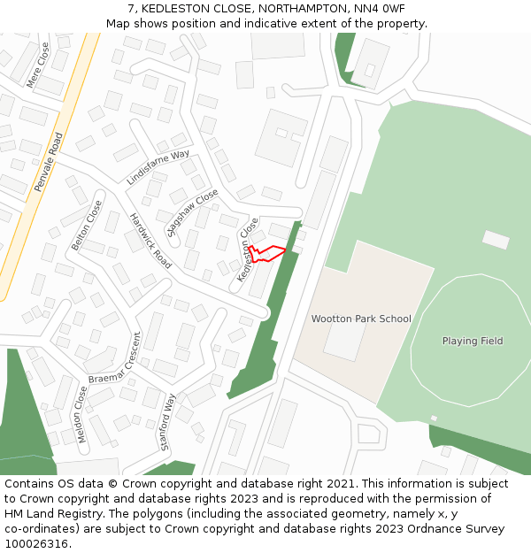 7, KEDLESTON CLOSE, NORTHAMPTON, NN4 0WF: Location map and indicative extent of plot