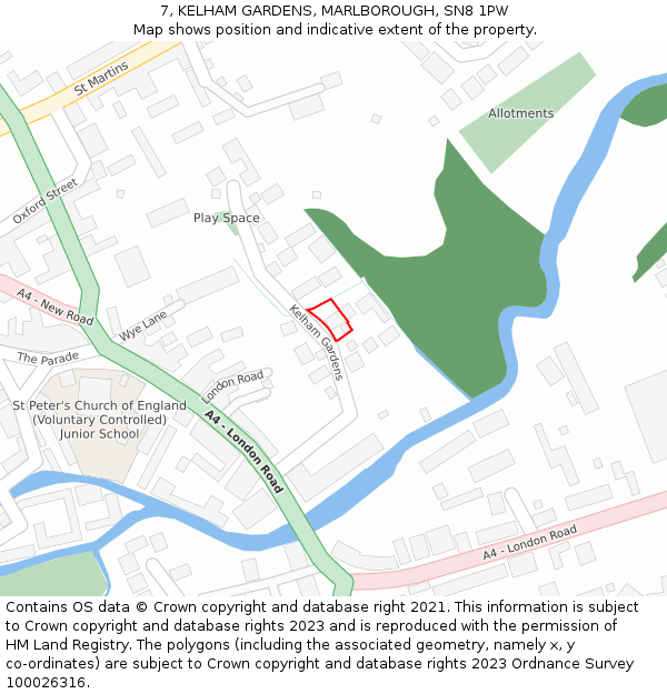 7, KELHAM GARDENS, MARLBOROUGH, SN8 1PW: Location map and indicative extent of plot