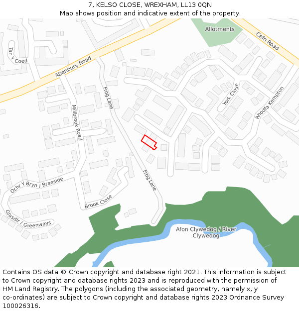 7, KELSO CLOSE, WREXHAM, LL13 0QN: Location map and indicative extent of plot