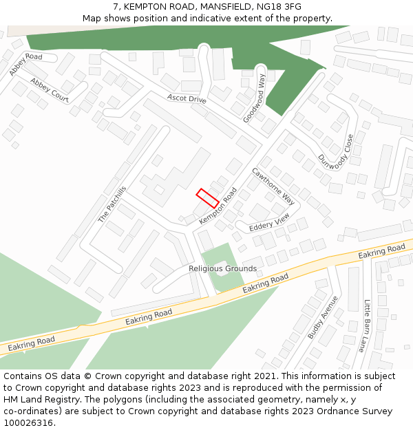 7, KEMPTON ROAD, MANSFIELD, NG18 3FG: Location map and indicative extent of plot