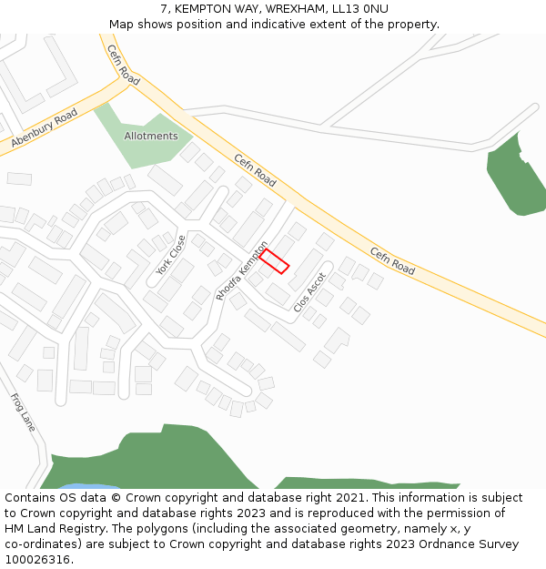 7, KEMPTON WAY, WREXHAM, LL13 0NU: Location map and indicative extent of plot