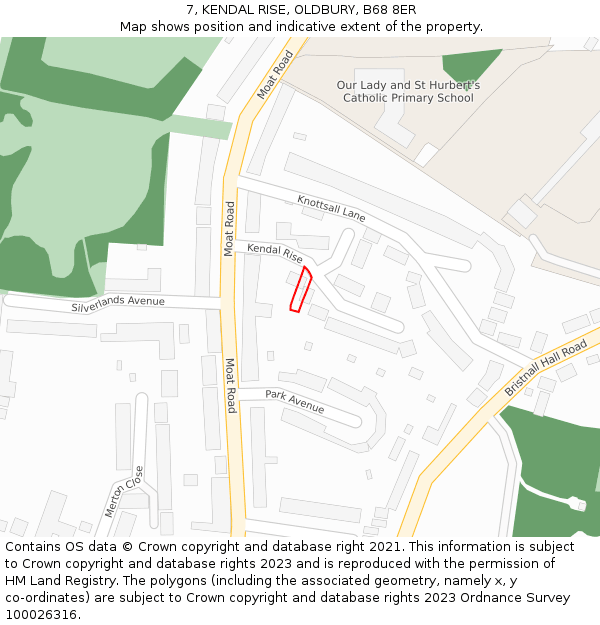 7, KENDAL RISE, OLDBURY, B68 8ER: Location map and indicative extent of plot