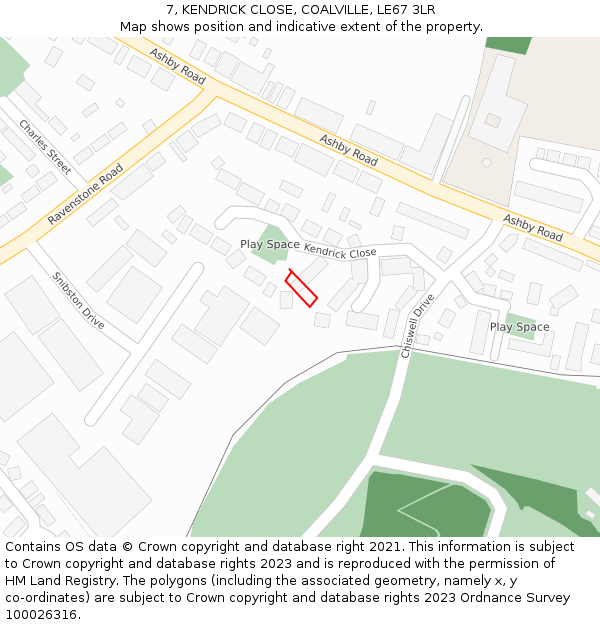 7, KENDRICK CLOSE, COALVILLE, LE67 3LR: Location map and indicative extent of plot