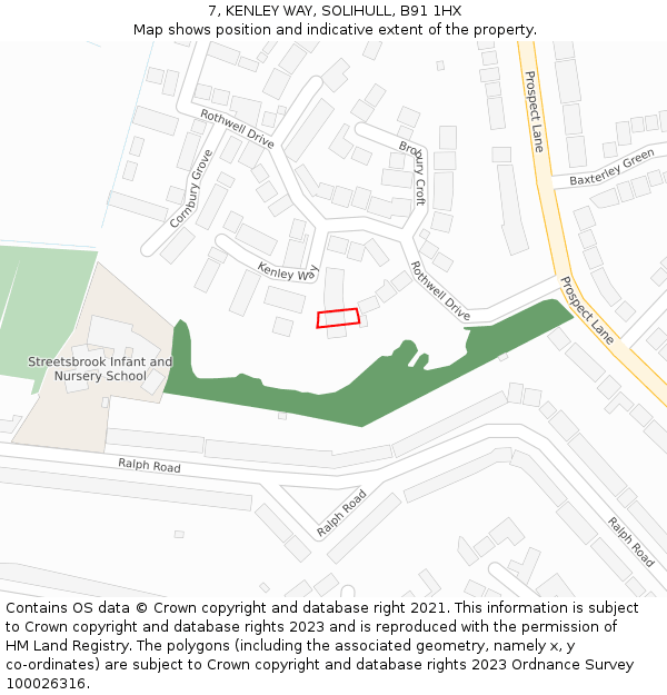 7, KENLEY WAY, SOLIHULL, B91 1HX: Location map and indicative extent of plot