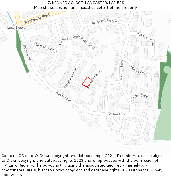 7, KENNEDY CLOSE, LANCASTER, LA1 5ES: Location map and indicative extent of plot