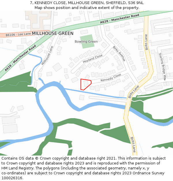 7, KENNEDY CLOSE, MILLHOUSE GREEN, SHEFFIELD, S36 9NL: Location map and indicative extent of plot