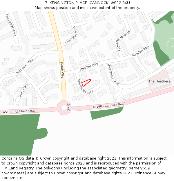 7, KENSINGTON PLACE, CANNOCK, WS12 3XU: Location map and indicative extent of plot