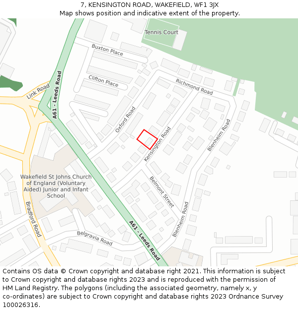 7, KENSINGTON ROAD, WAKEFIELD, WF1 3JX: Location map and indicative extent of plot