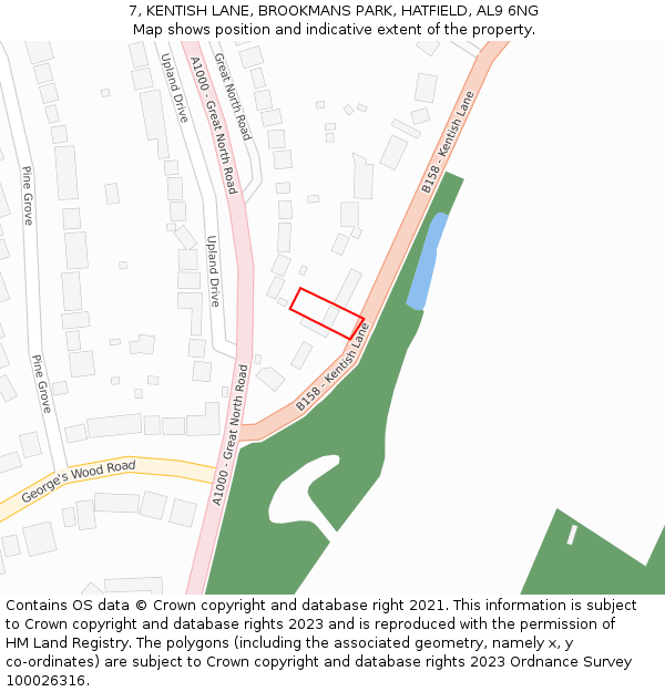 7, KENTISH LANE, BROOKMANS PARK, HATFIELD, AL9 6NG: Location map and indicative extent of plot