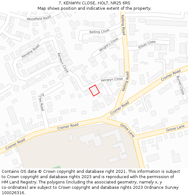 7, KENWYN CLOSE, HOLT, NR25 6RS: Location map and indicative extent of plot