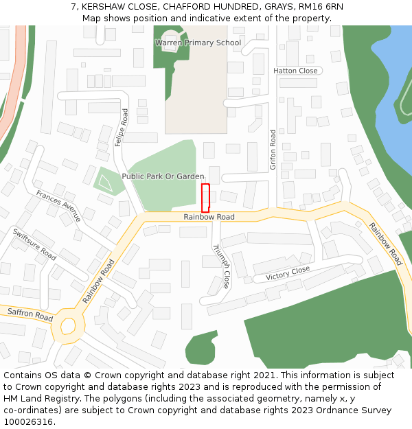 7, KERSHAW CLOSE, CHAFFORD HUNDRED, GRAYS, RM16 6RN: Location map and indicative extent of plot