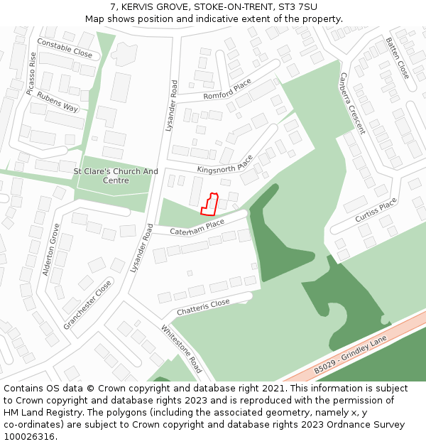 7, KERVIS GROVE, STOKE-ON-TRENT, ST3 7SU: Location map and indicative extent of plot
