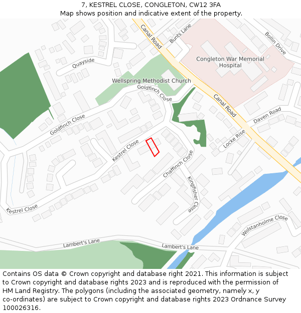 7, KESTREL CLOSE, CONGLETON, CW12 3FA: Location map and indicative extent of plot