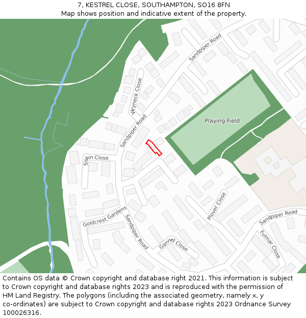 7, KESTREL CLOSE, SOUTHAMPTON, SO16 8FN: Location map and indicative extent of plot