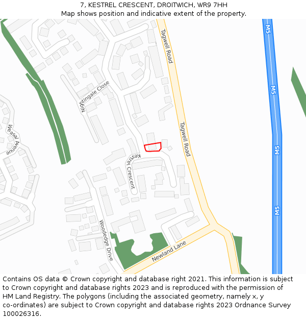 7, KESTREL CRESCENT, DROITWICH, WR9 7HH: Location map and indicative extent of plot