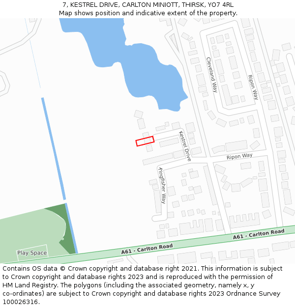 7, KESTREL DRIVE, CARLTON MINIOTT, THIRSK, YO7 4RL: Location map and indicative extent of plot