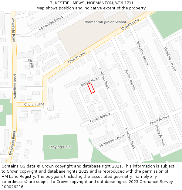 7, KESTREL MEWS, NORMANTON, WF6 1ZU: Location map and indicative extent of plot