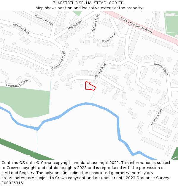 7, KESTREL RISE, HALSTEAD, CO9 2TU: Location map and indicative extent of plot