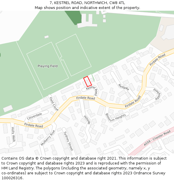 7, KESTREL ROAD, NORTHWICH, CW8 4TL: Location map and indicative extent of plot