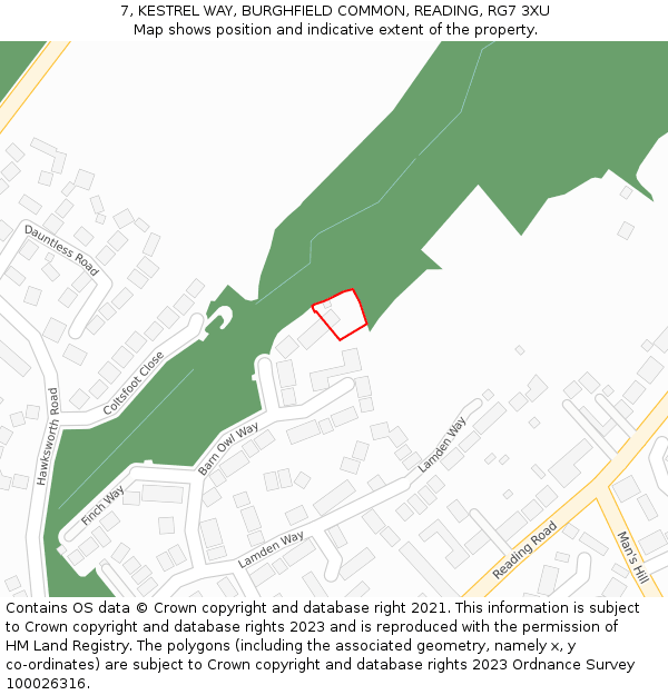 7, KESTREL WAY, BURGHFIELD COMMON, READING, RG7 3XU: Location map and indicative extent of plot