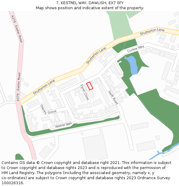 7, KESTREL WAY, DAWLISH, EX7 0FY: Location map and indicative extent of plot