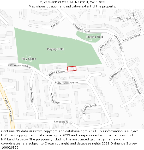 7, KESWICK CLOSE, NUNEATON, CV11 6ER: Location map and indicative extent of plot